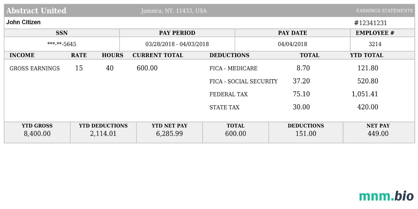 USA ABSTRACT united payslip Word i formaty PDF